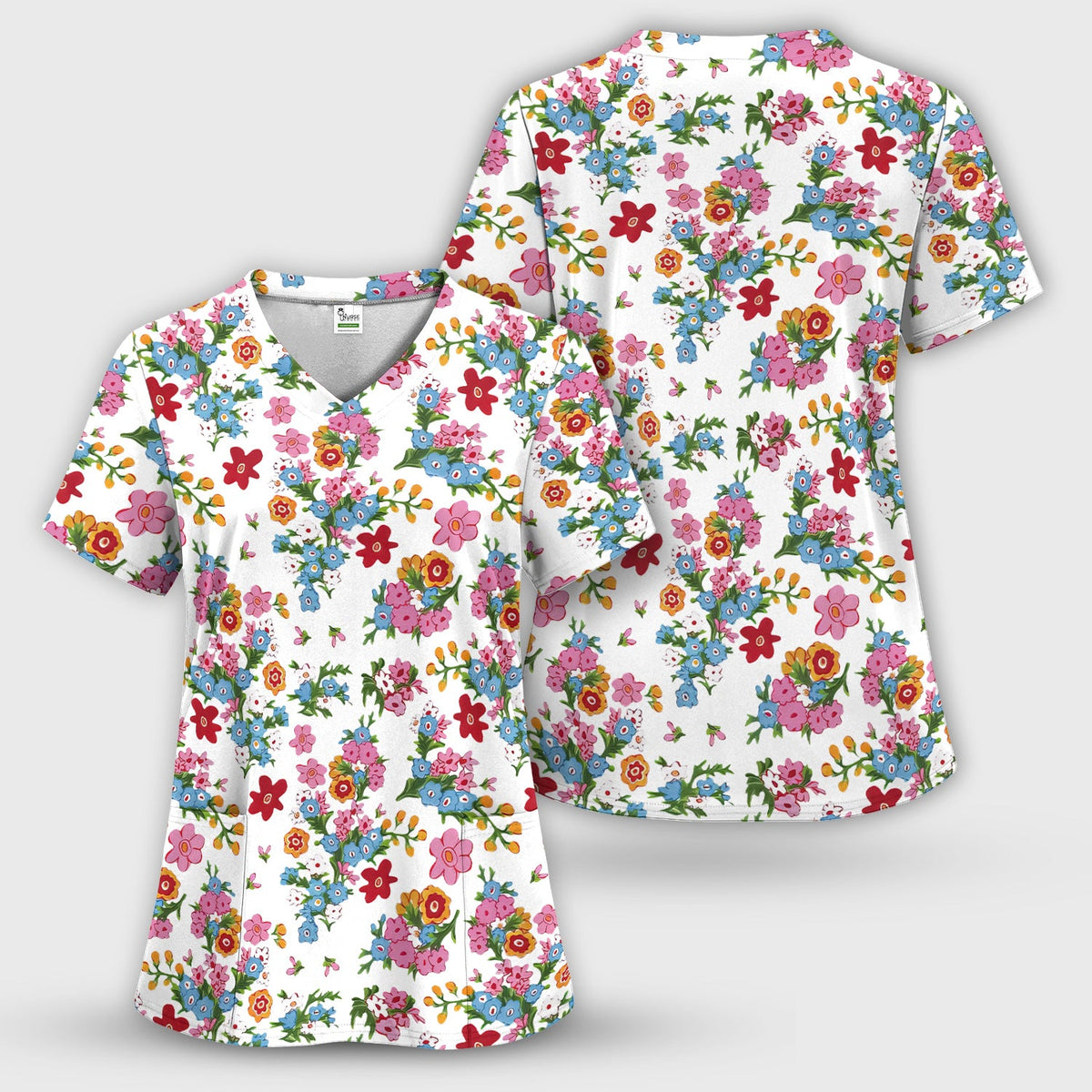 Vintage Floral Bouquet Nurse Scrub Set