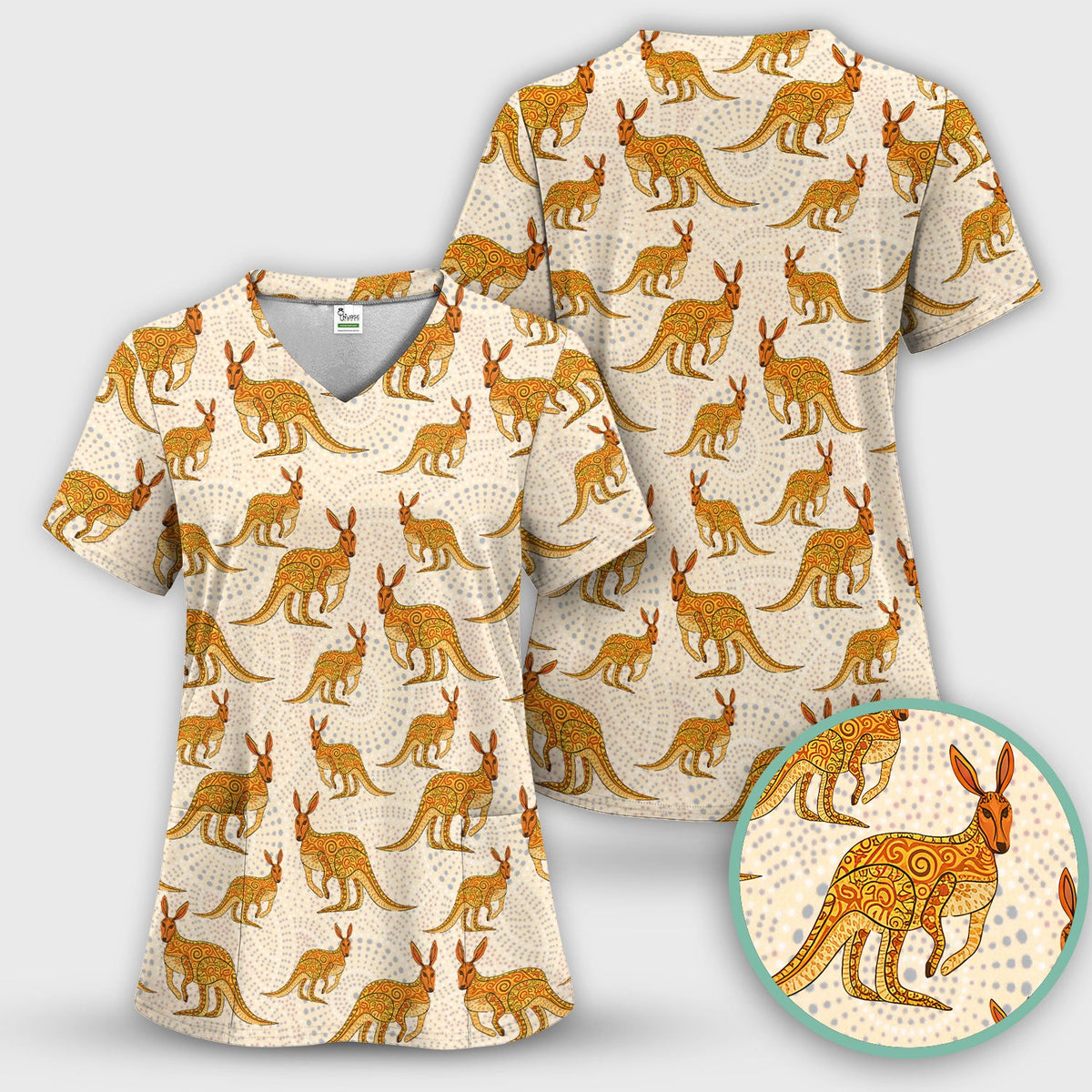 Australian Kangaroo Dot Art Nurse Scrub Top