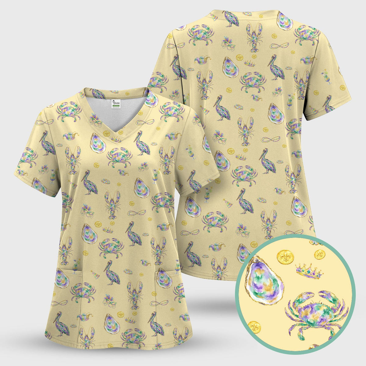 Mardi Gras Seafood Nurse Scrub Set