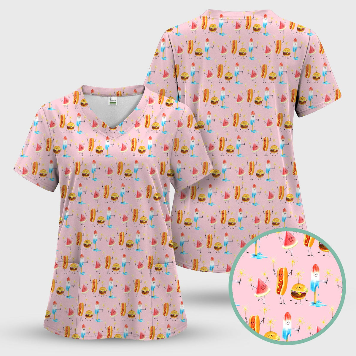 Summer Food Icons Nurse Scrub Top