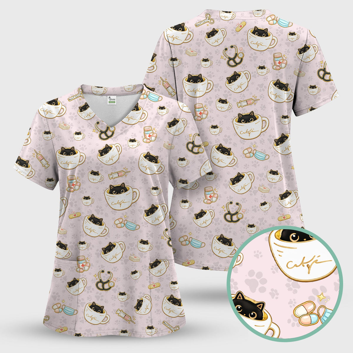 Coffee Cat Nurse Scrub Set