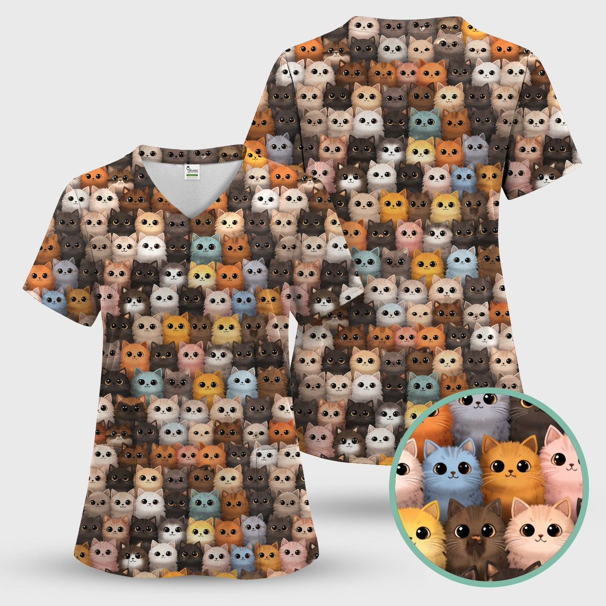 Lightweight Colorful Cat Nurse Scrub Top