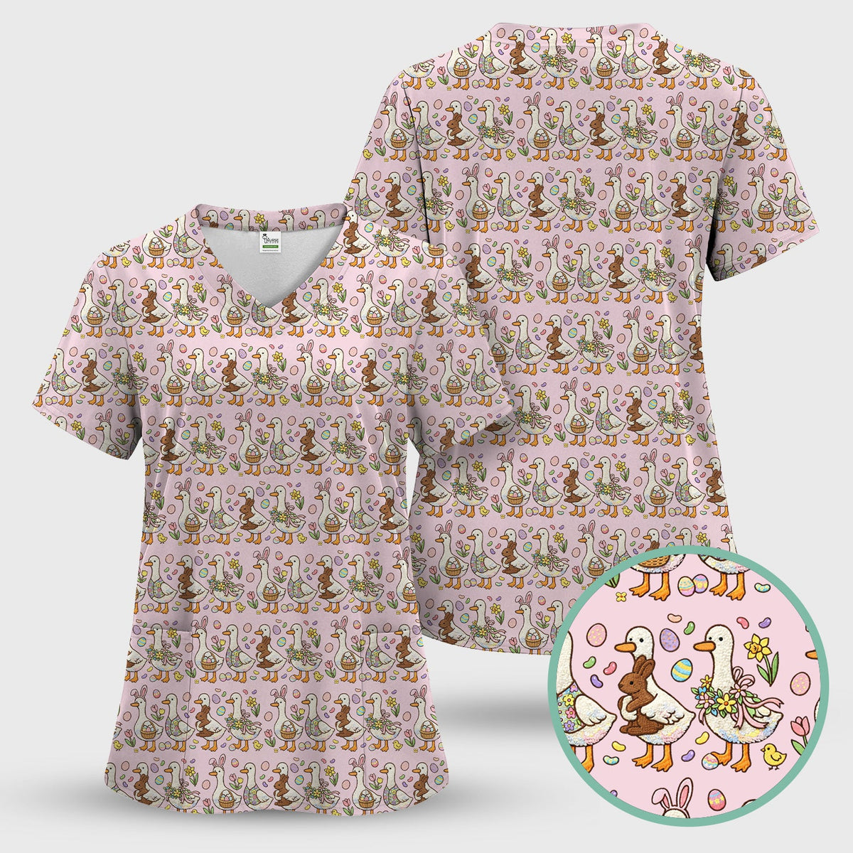 Duck Bunny Egg Floral Nurse Scrub Set - Easter Gift