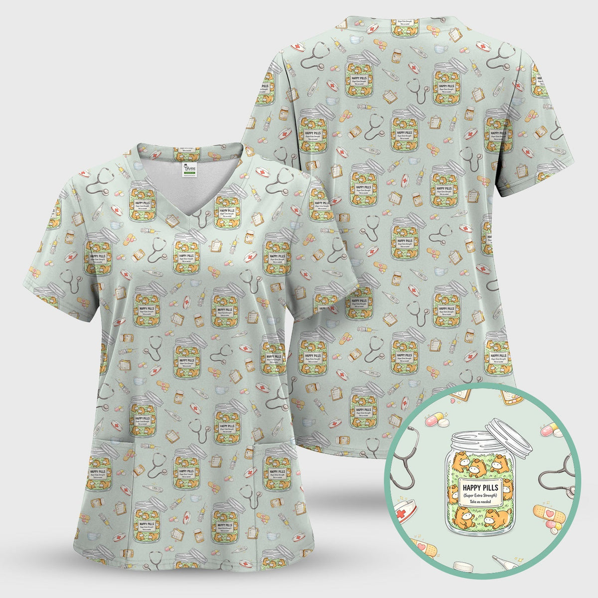 Happy Pills Horse Nurse Scrub Set