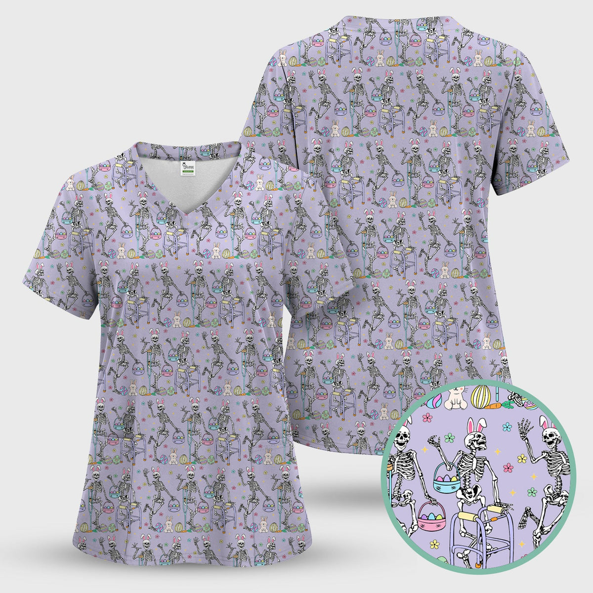 Fun Skeleton Bunny Nurse Scrub Set - Easter Gift