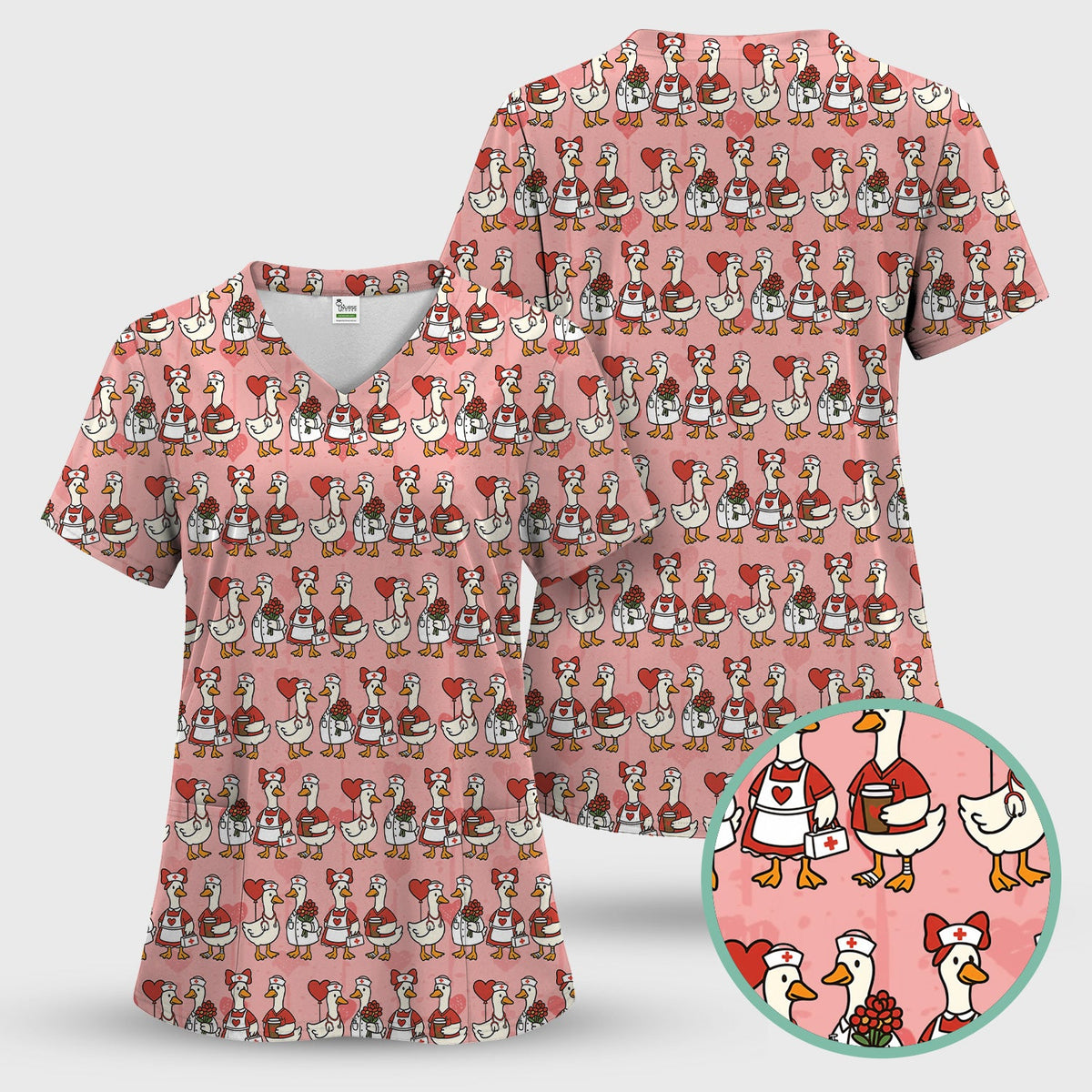Valentine Nurse Goose Scrub Top