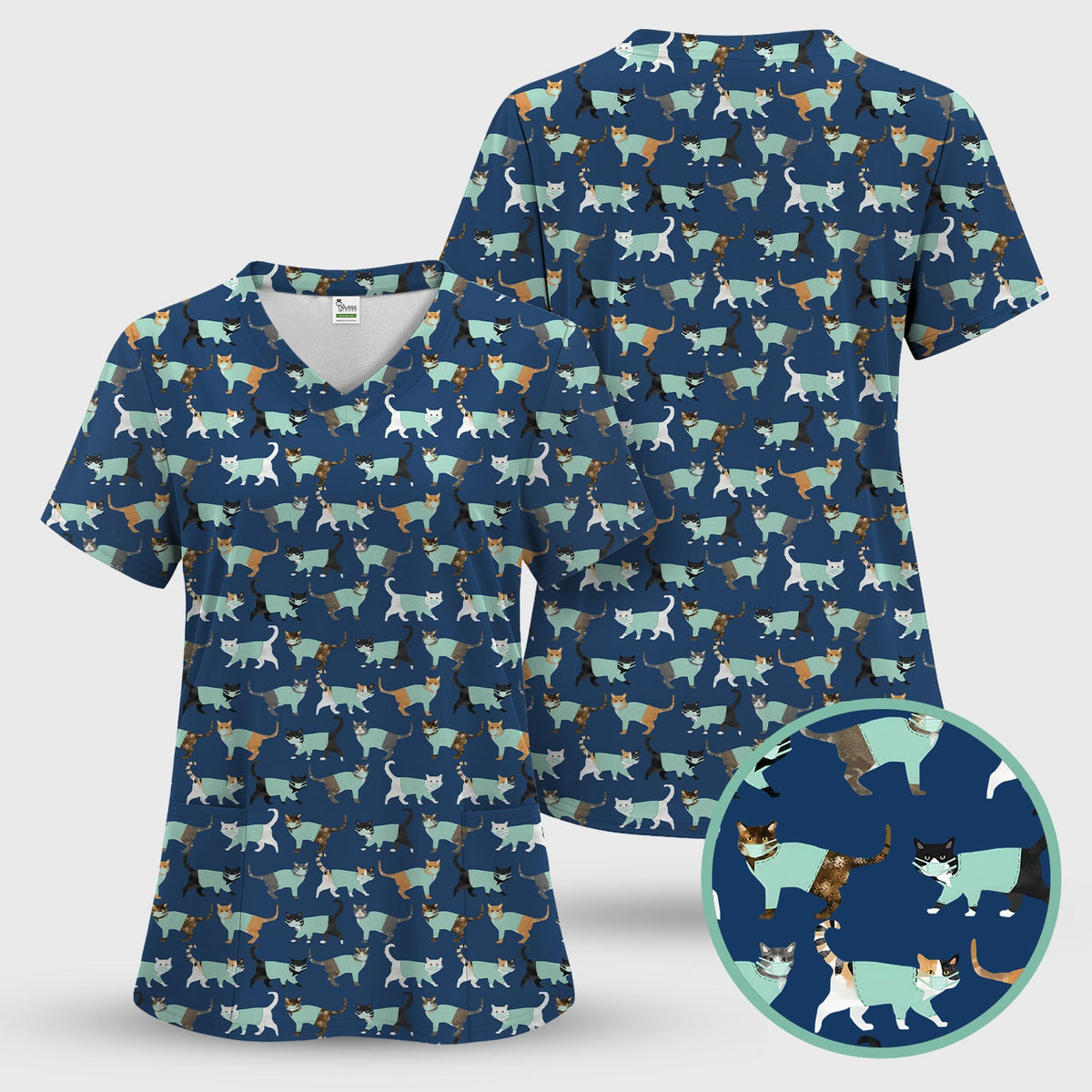 Playful Cat Nurse All Over Print Scrub Top, Comfortable Scrubs for Nurses