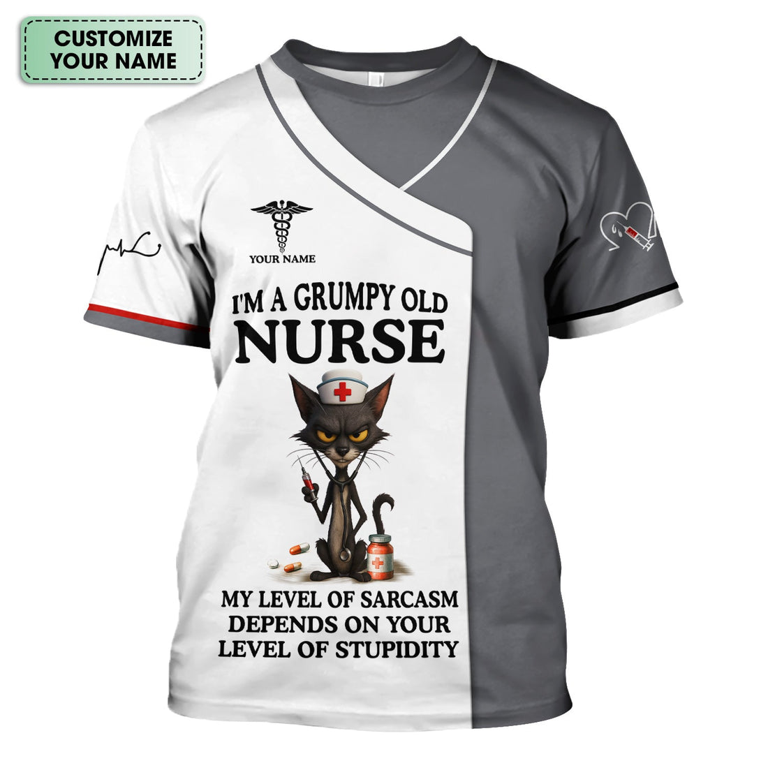 Personalized Grumpy Old Black Cat Nurse Shirt