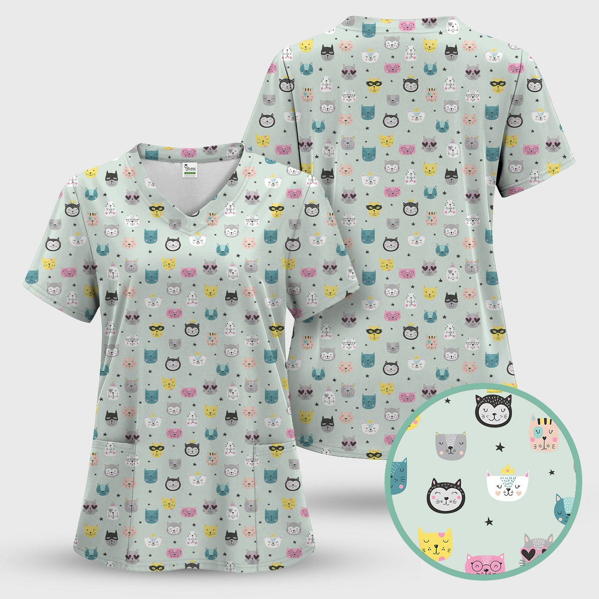 Colorful Cat Nurse Scrub Top