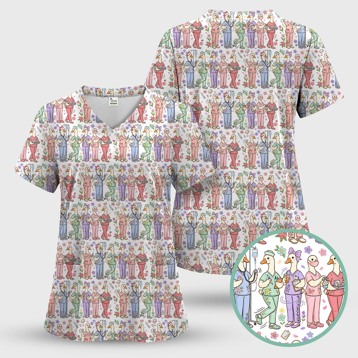 Goose Characters Floral Nurse Scrub Set
