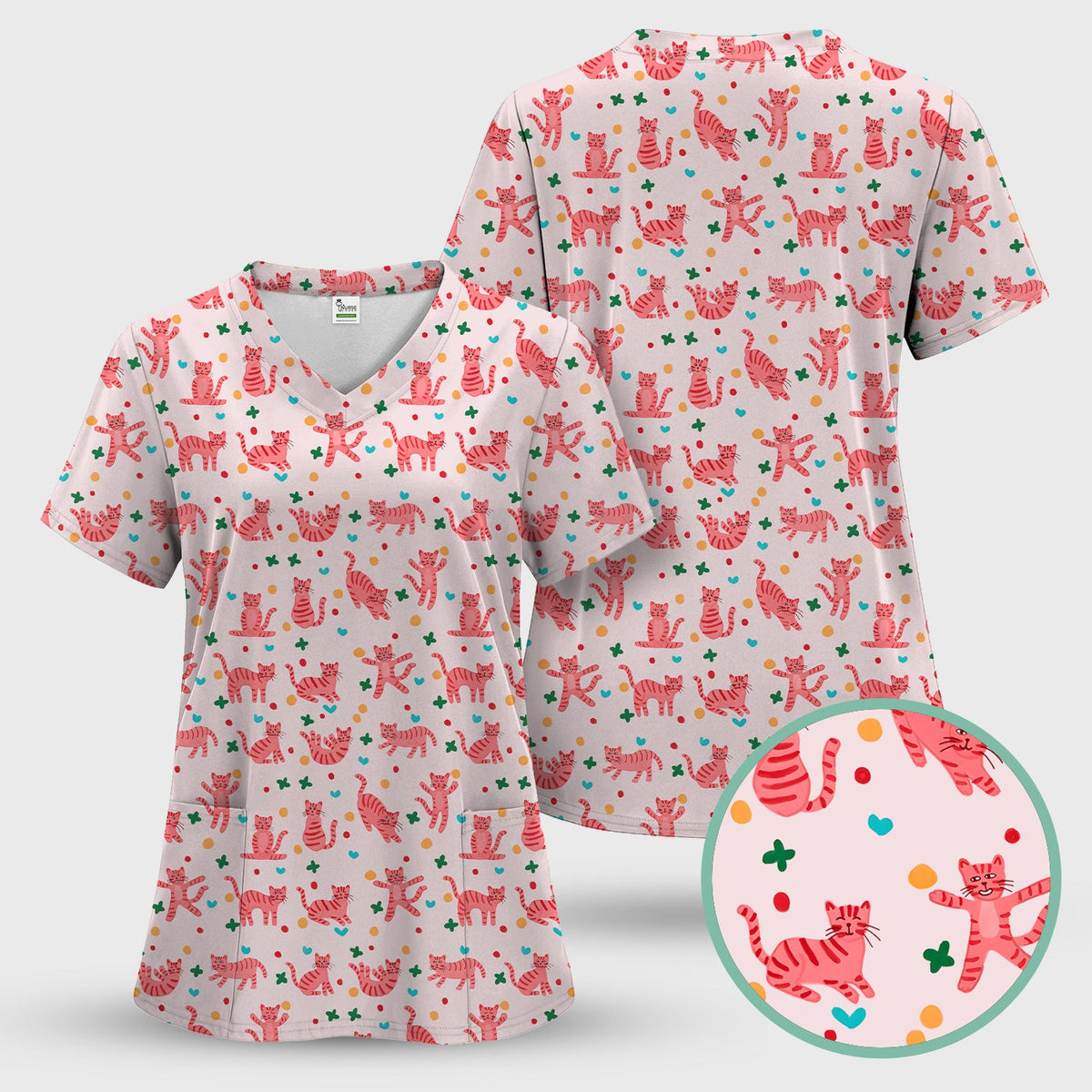 Pink Cat Nurse Scrub Set