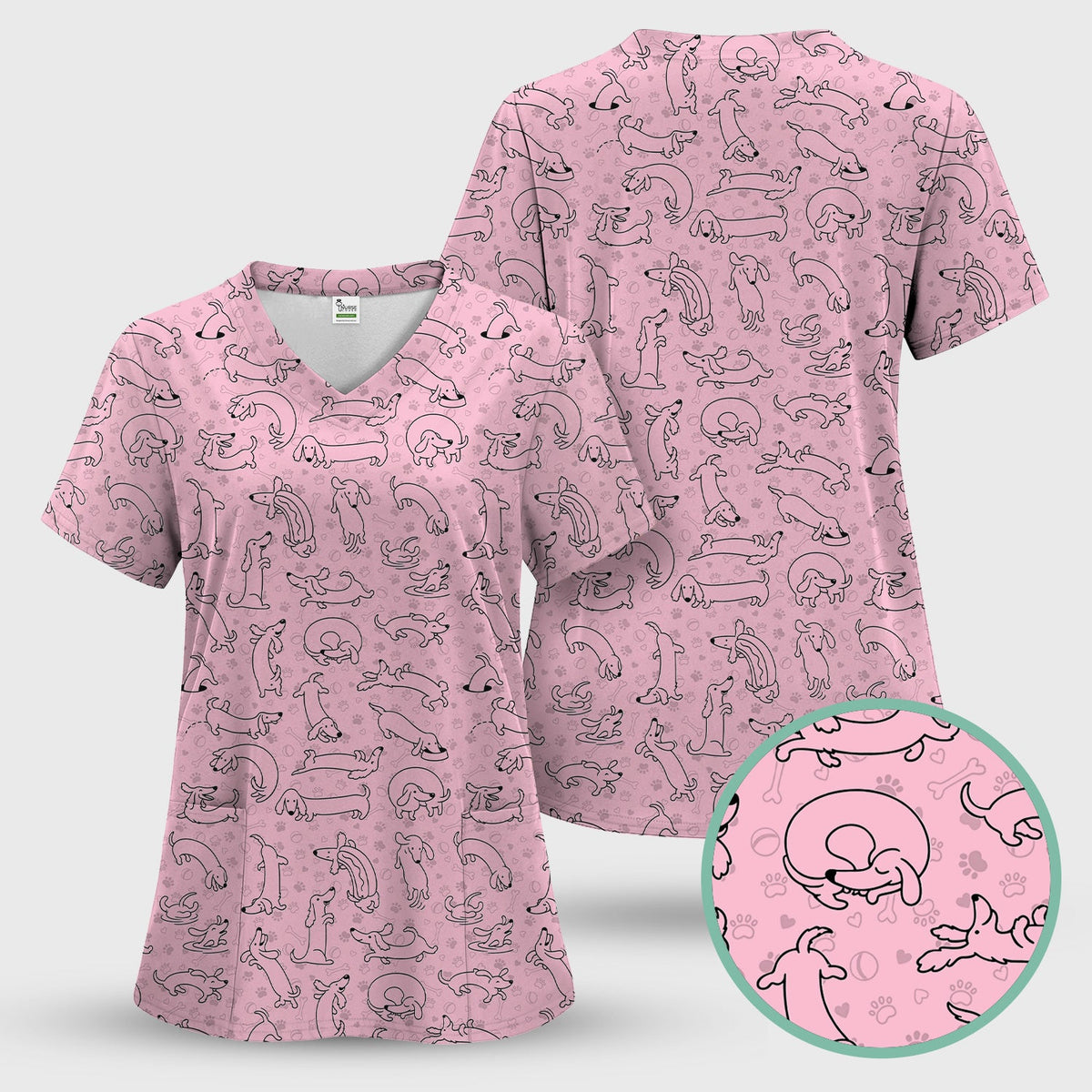 Dachshund Line Art Nurse Scrub Top