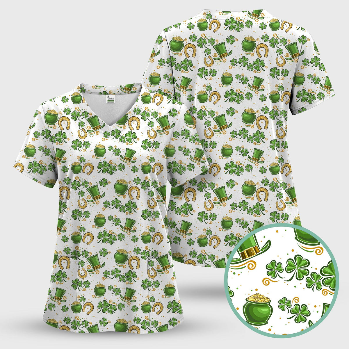 St Patrick Shamrock Nurse Scrub Top
