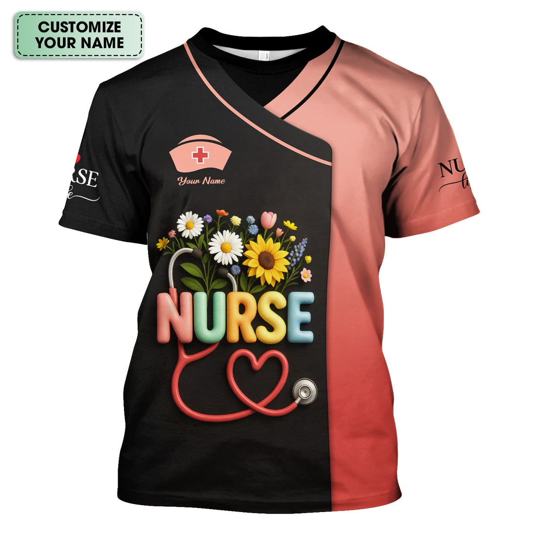 Personalized Colorful Floral Daisies Nurse Shirt
