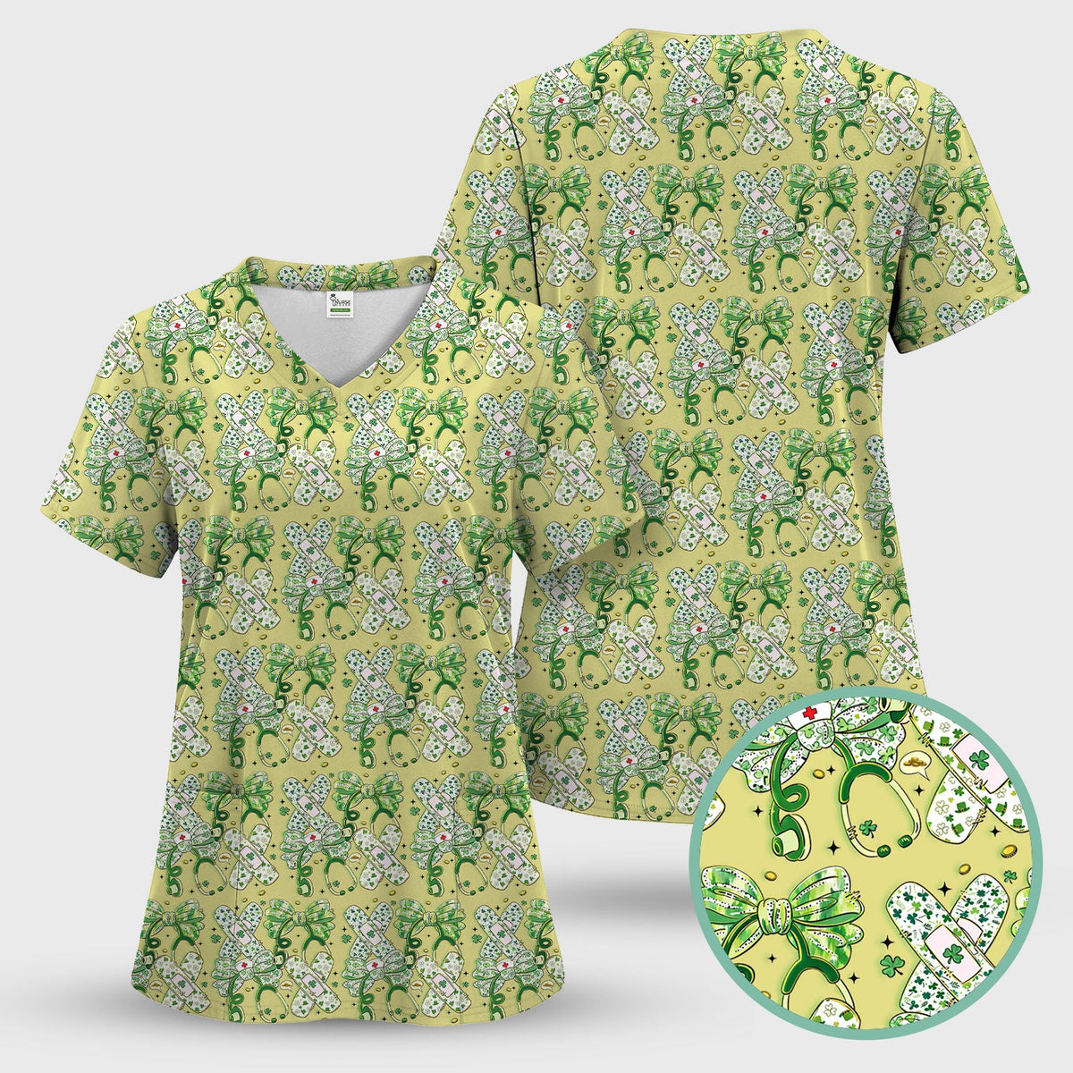 St Patrick Shamrock Stethoscope Nurse Scrub Set