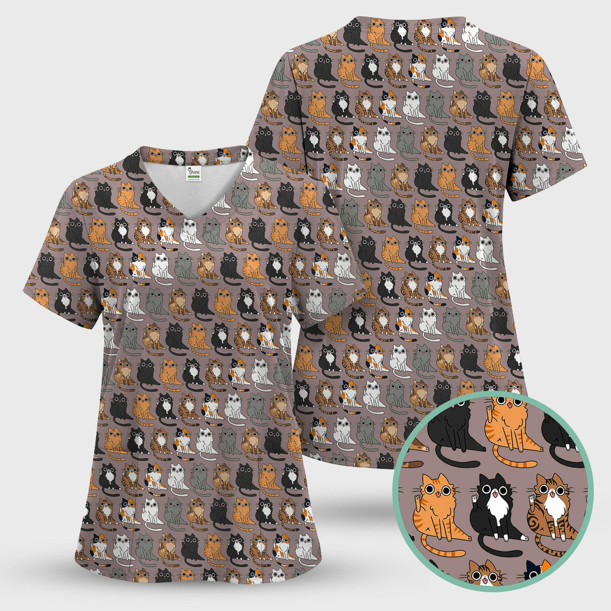 Cat Pattern Nurse Scrub Top