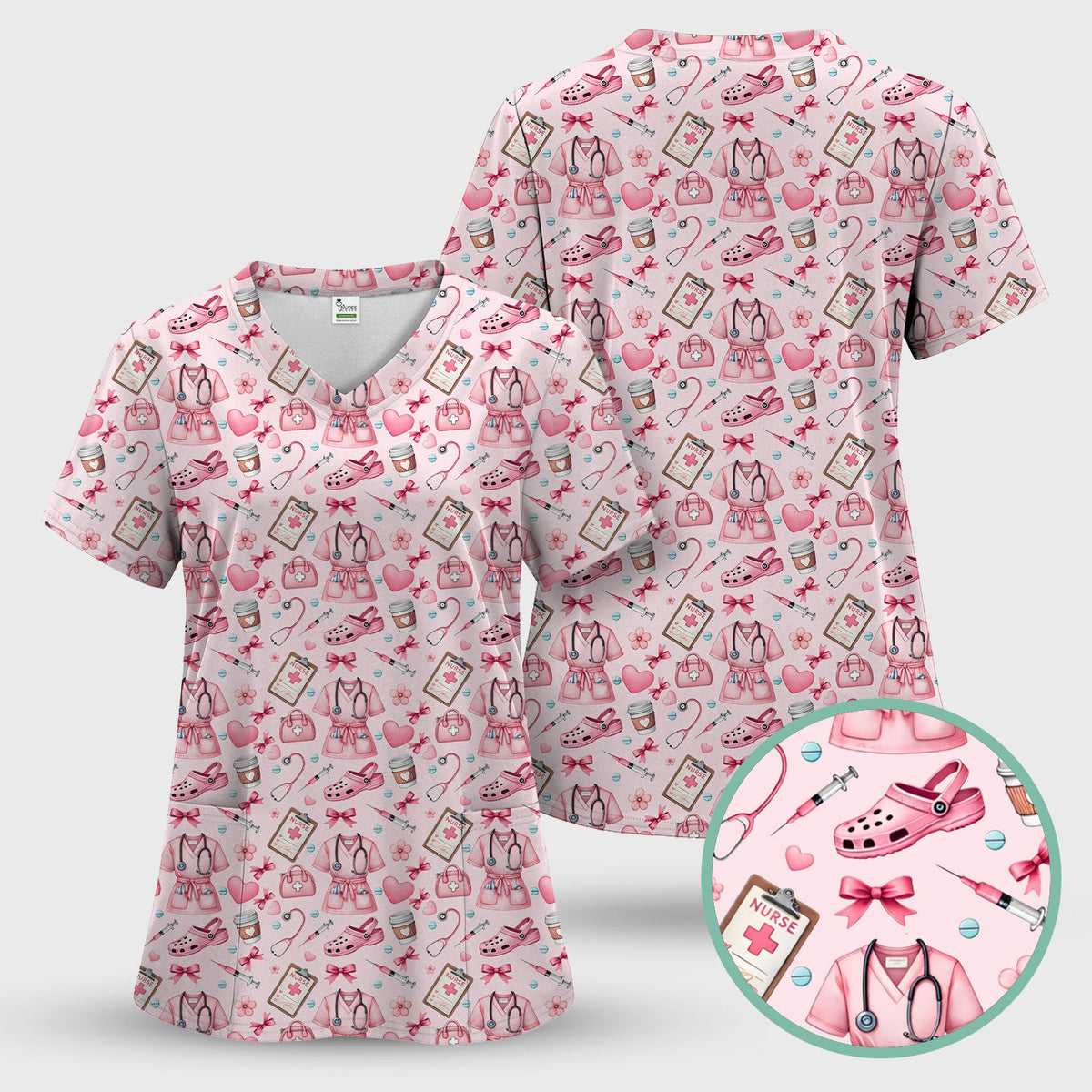 Valentine Pink Nurse Icons Scrub Set