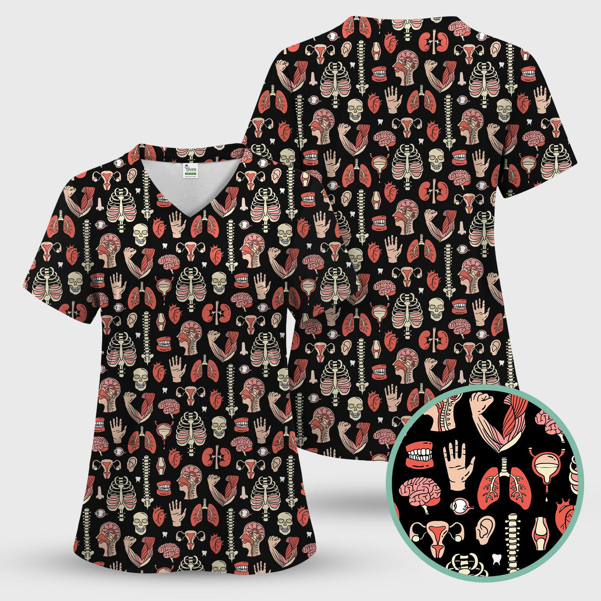 Human Anatomy Body Parts Nurse Scrub Top
