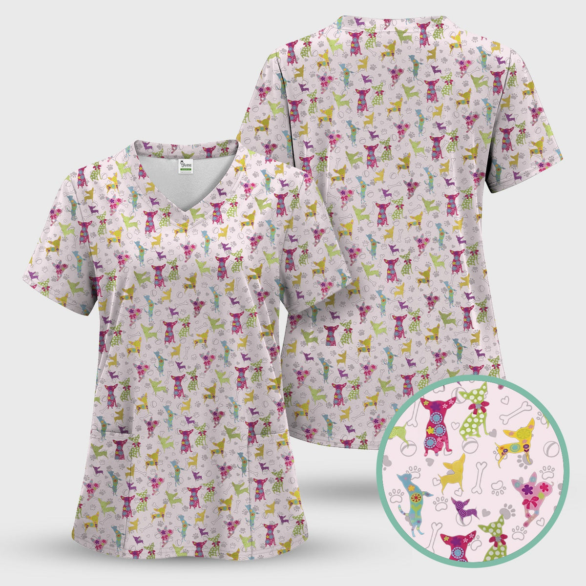 Colorful Playful Dog Nurse Scrub Set