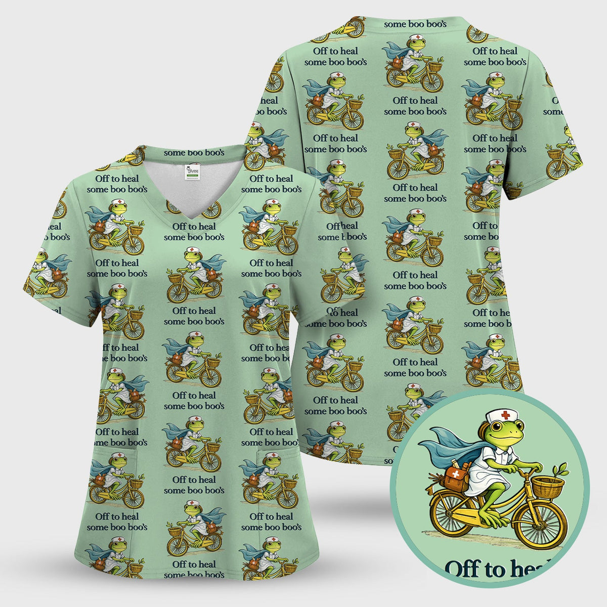 Frog Cycling Nurse Scrub Top