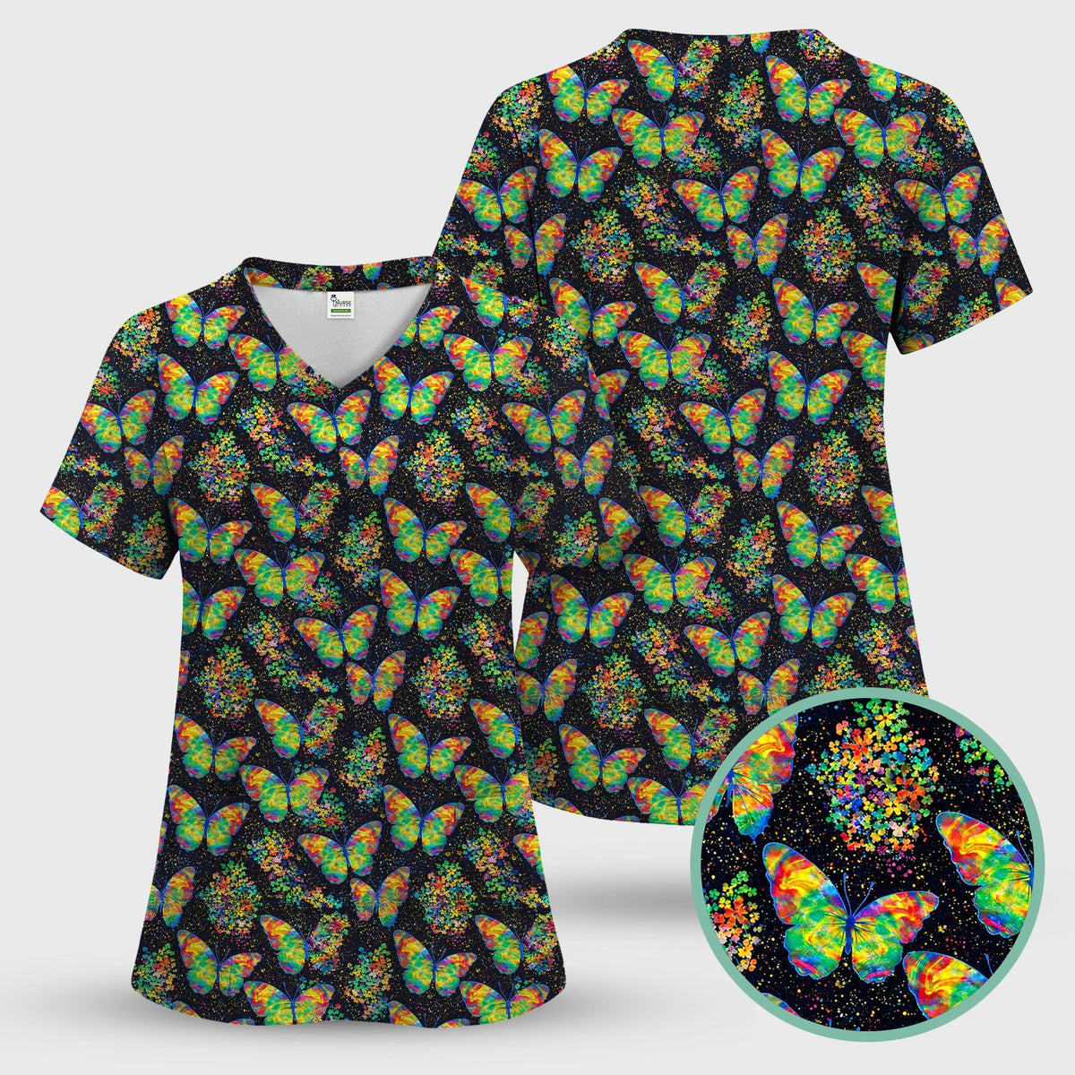 Rainbow Butterfly Galaxy Nurse Scrub Top