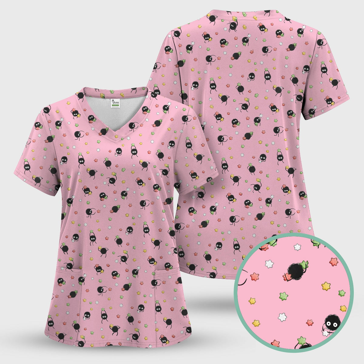 Funny Spider Pattern  Scrub Top, Cartoon Spider Pattern Nursing Uniform For Women