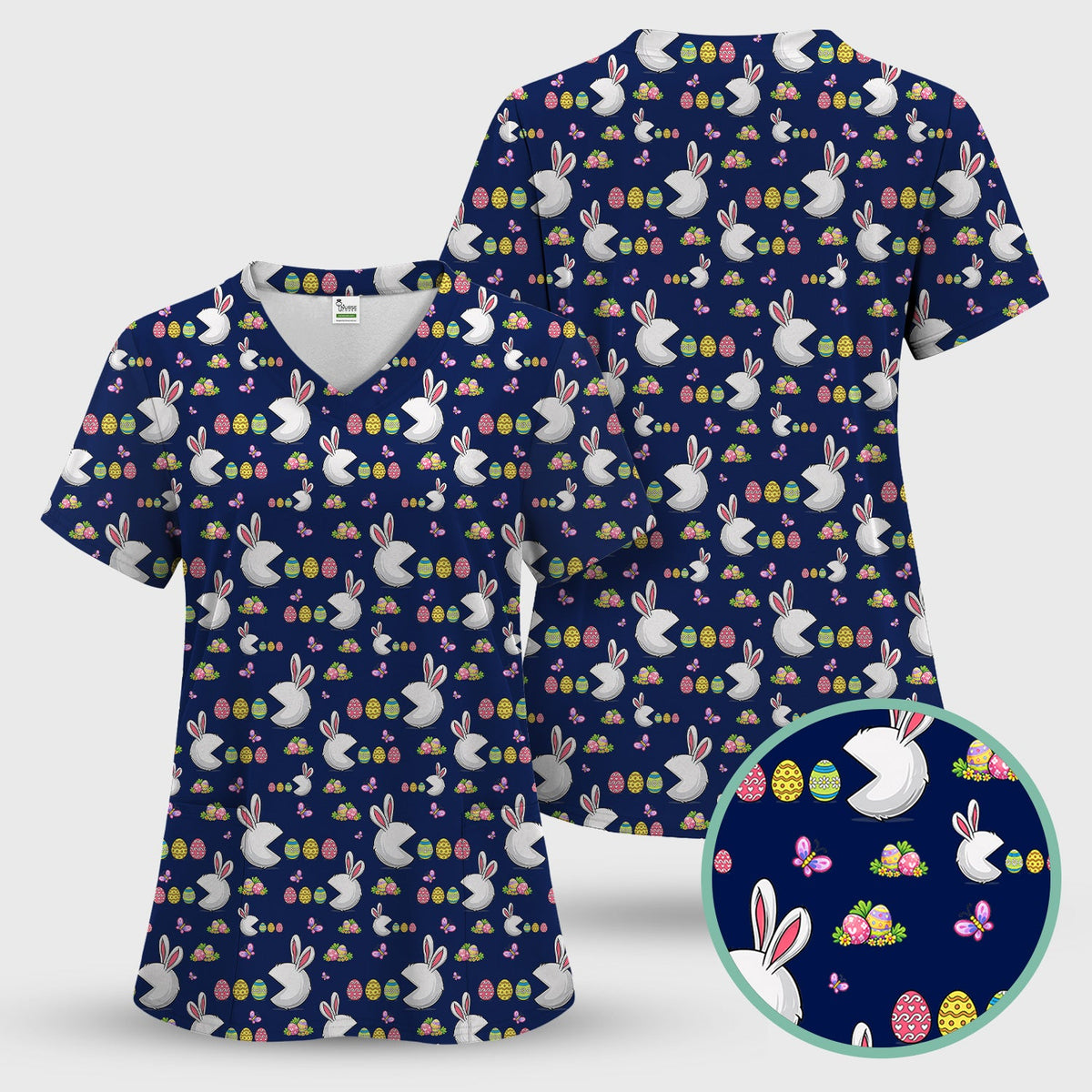 Bunny Colorful Eggs Nurse Scrub Set - Easter Gift