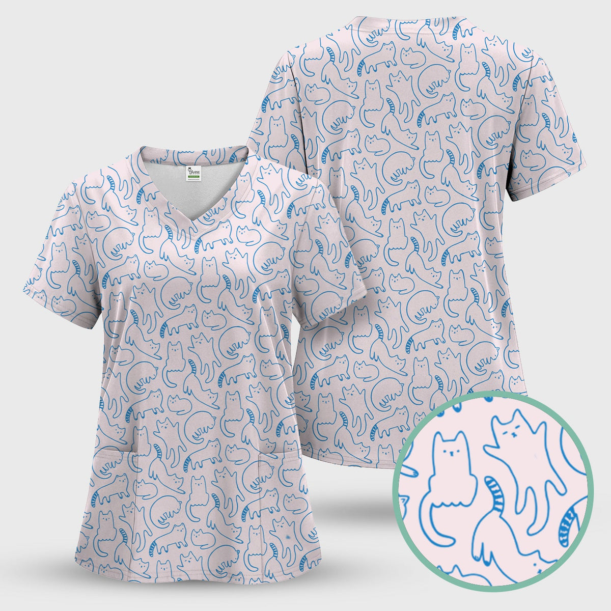 Artistic Cat Nurse Scrub Top