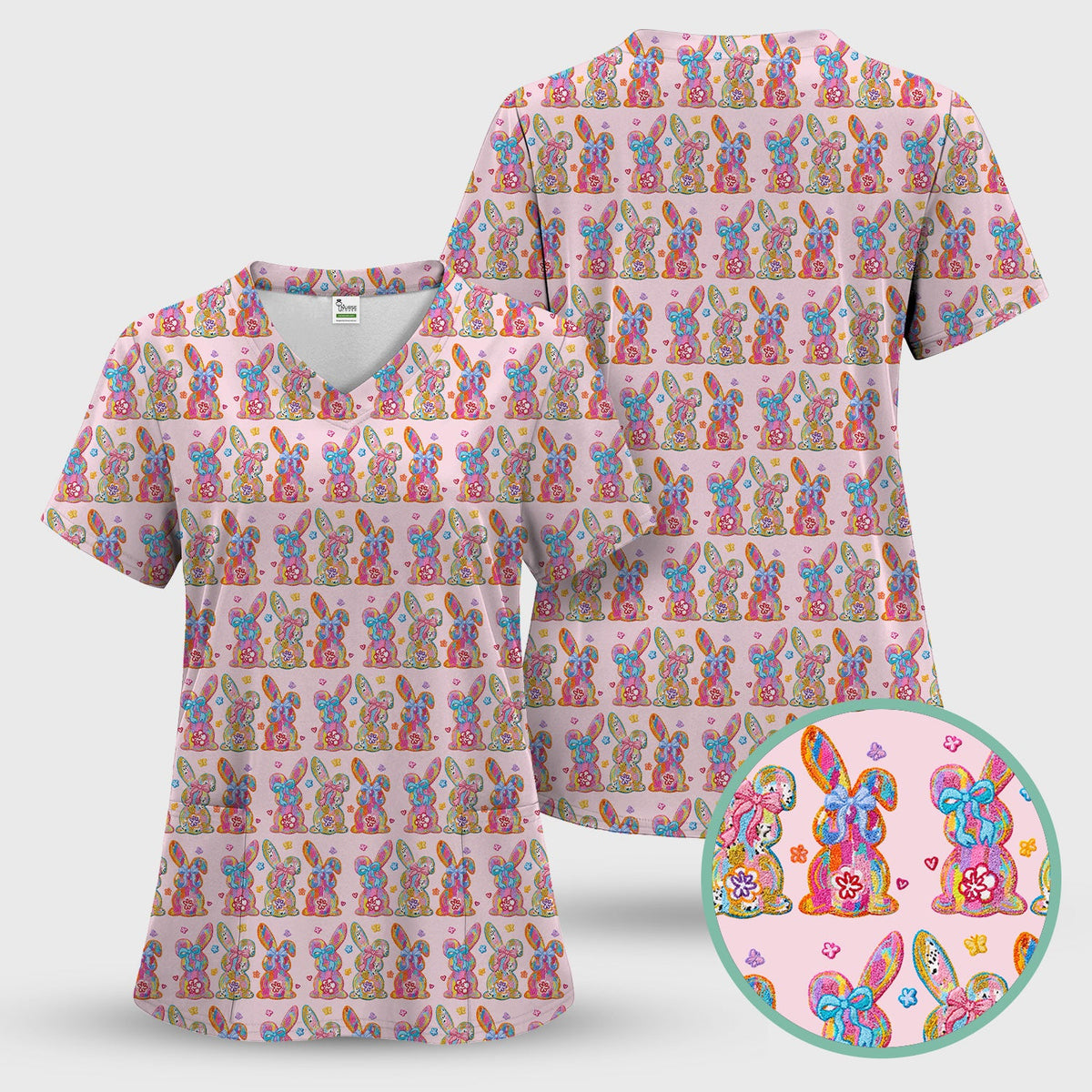 Pastel Bunny Floral Nurse Scrub Set