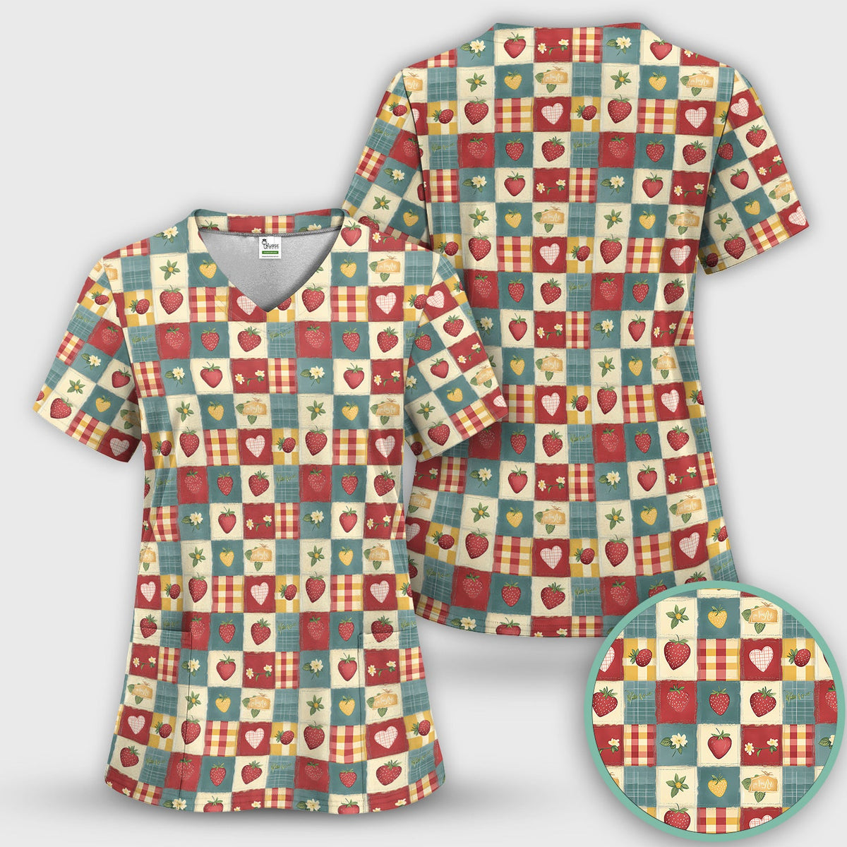 Strawberry Floral Patchwork Nurse Scrub Set