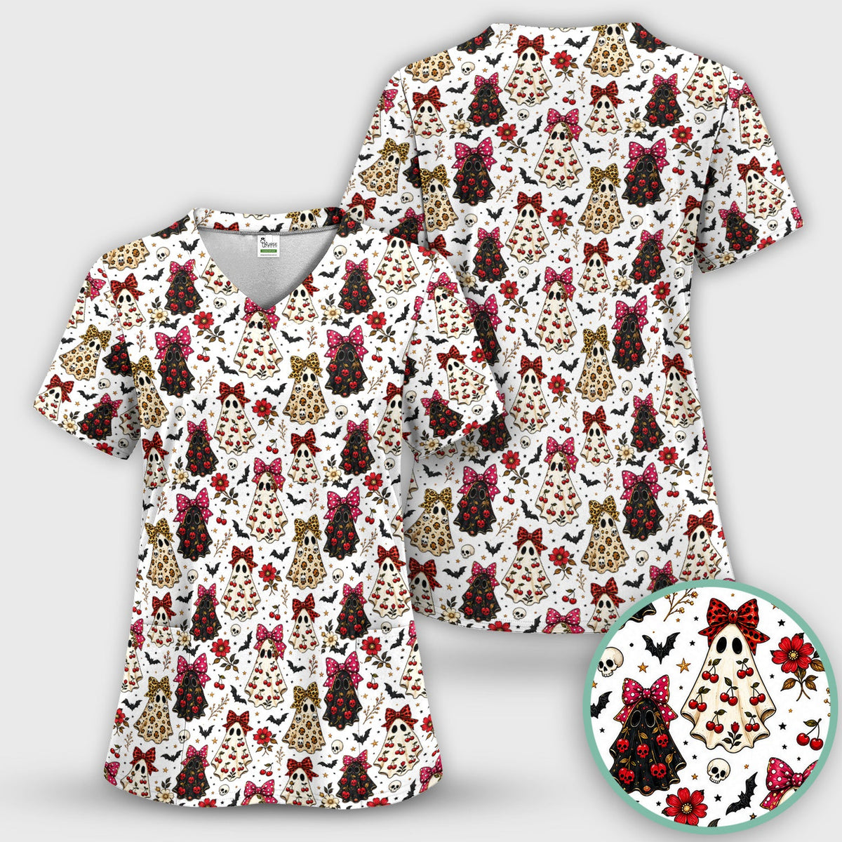 Spooky Ghost Pattern Nurse Scrub Set