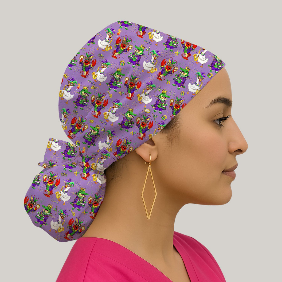 Crawfish Duck Mardi Gras Scrub Cap