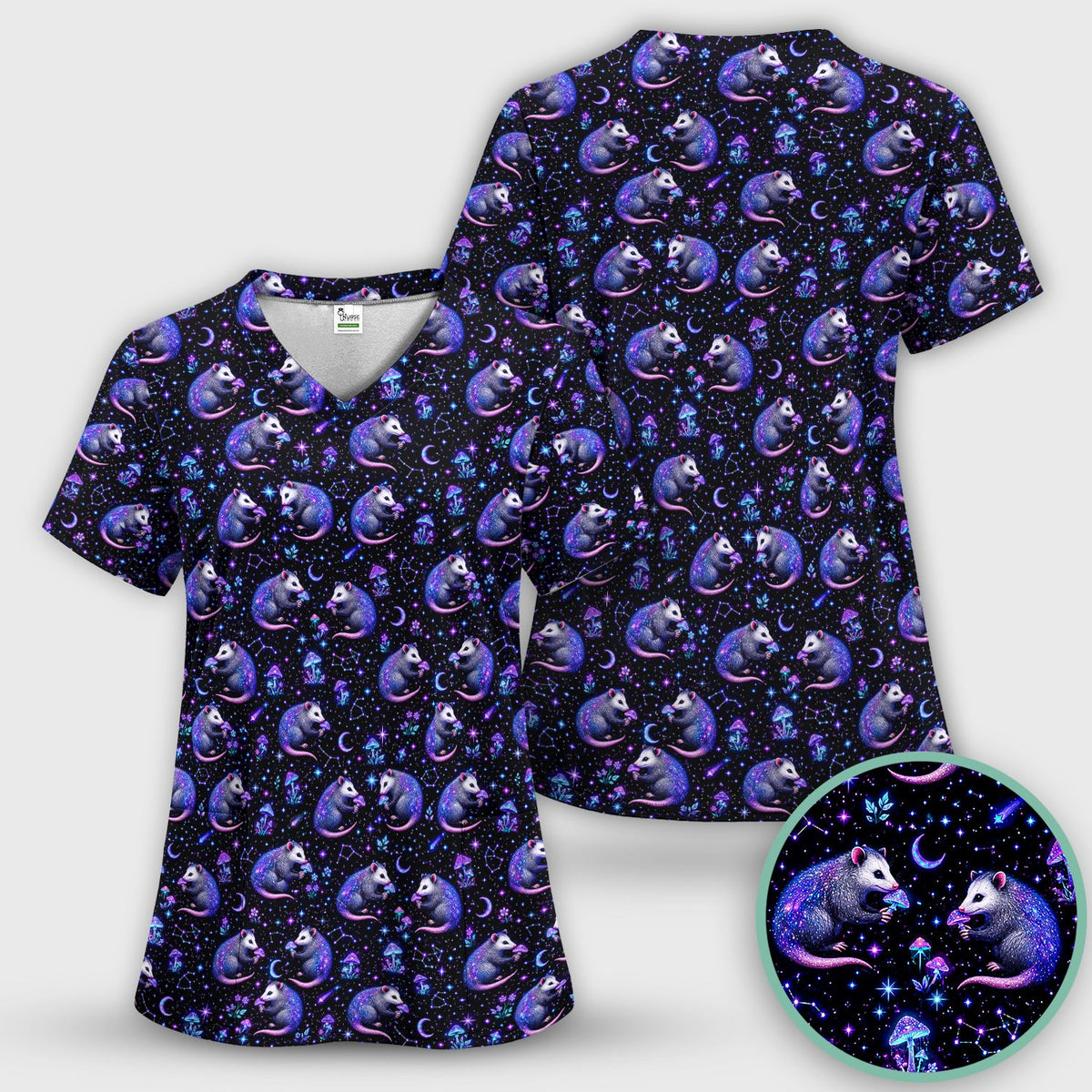 Celestial Purple Opossum Mushroom Nurse Scrub Set