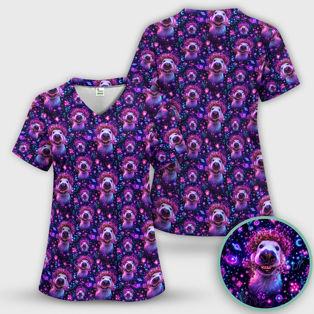 Galaxy Golden Retriever Nurse Scrub Set