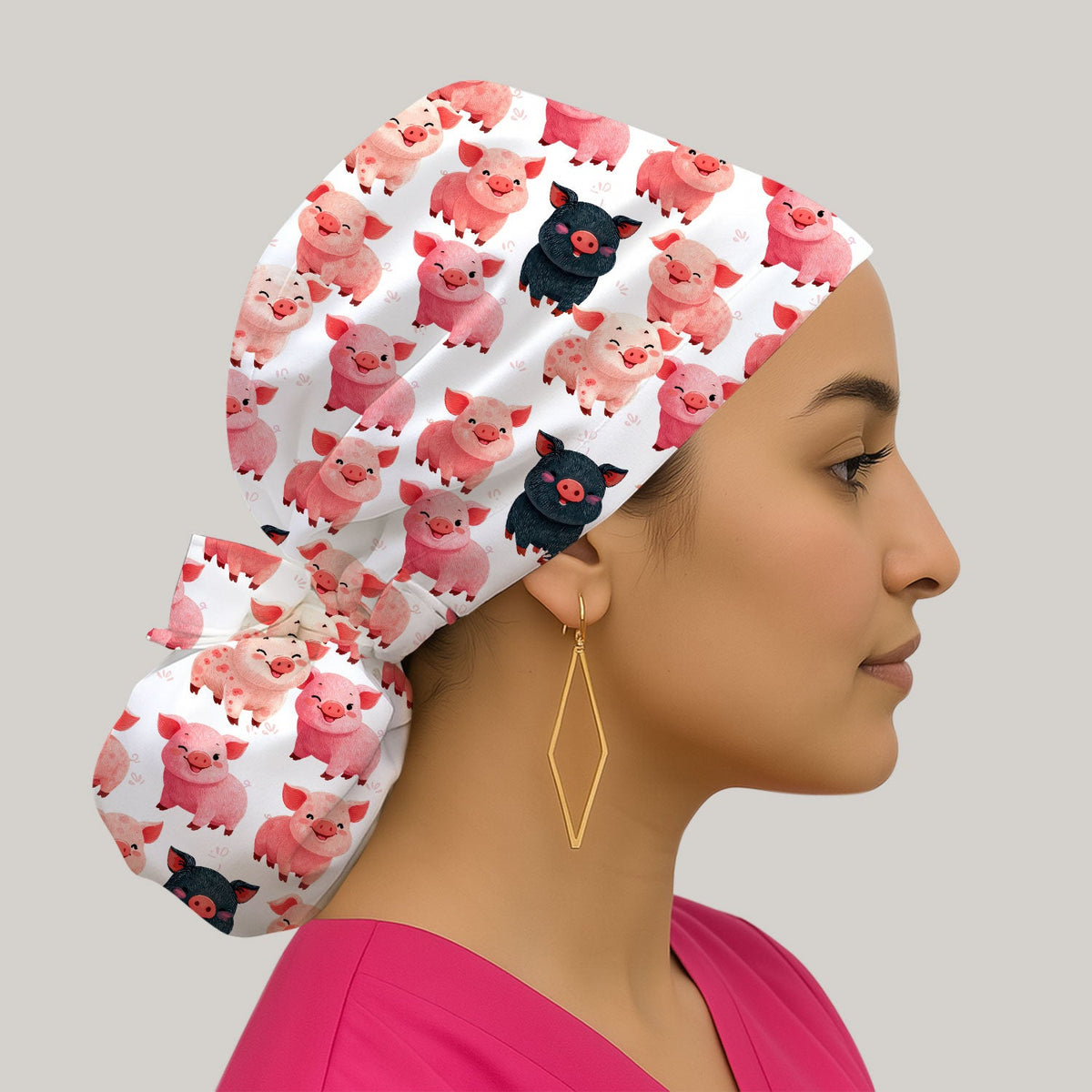 Farm Pig Cartoon Scrub Cap