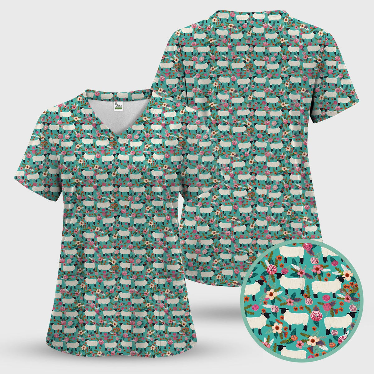 Sheep Floral Meadow Nurse Scrub Set