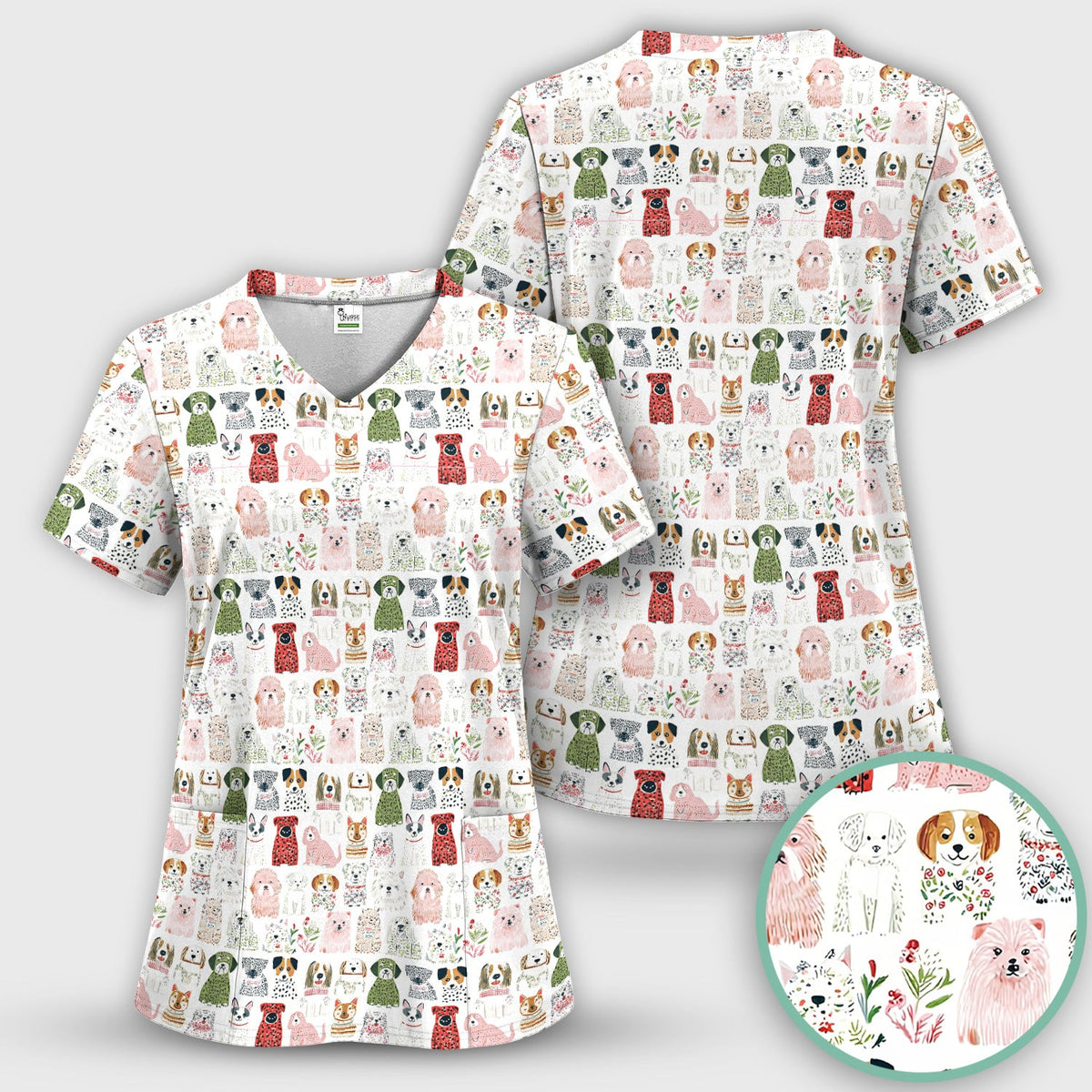 Dog Breeds Nurse Scrub Set