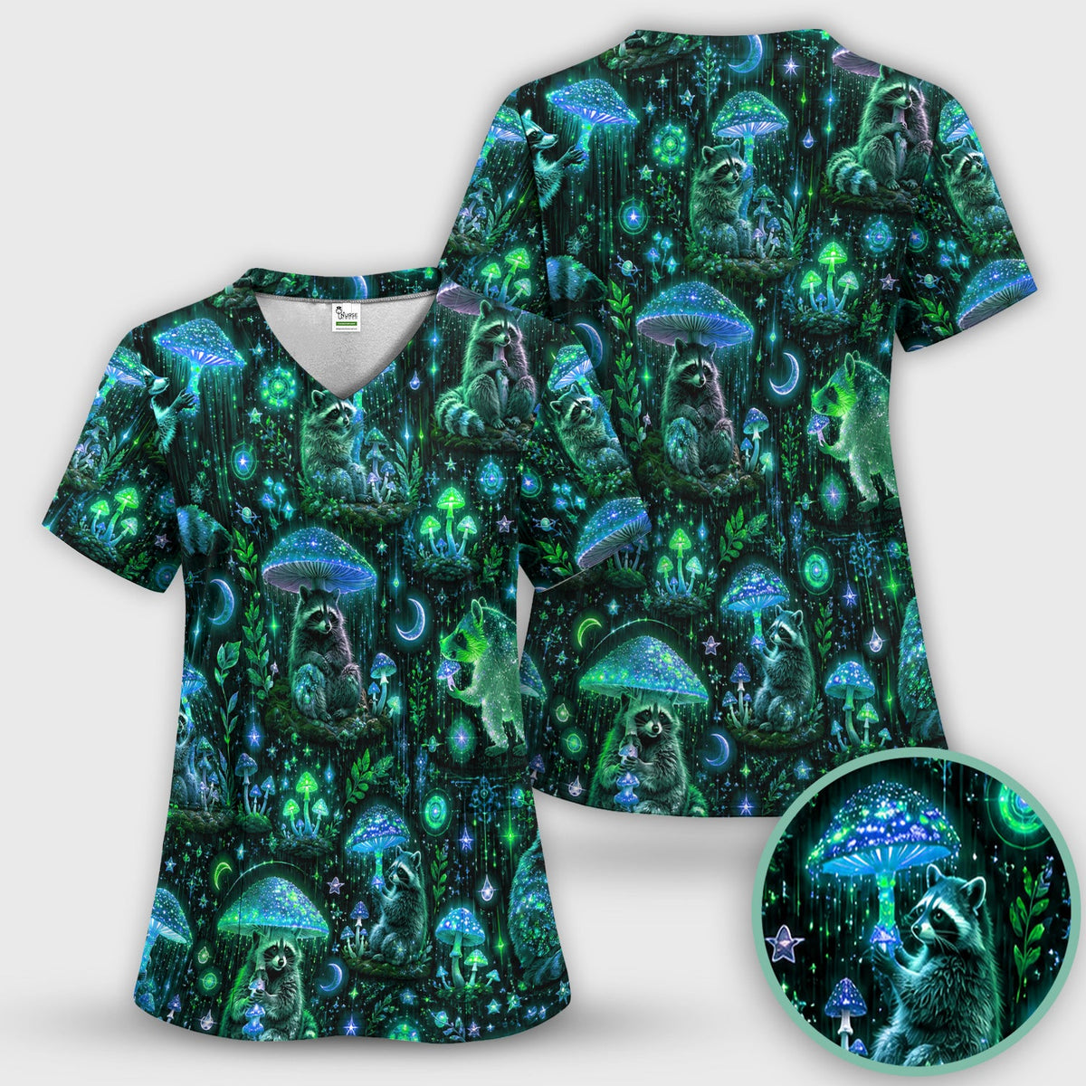 Glowing Raccoon Forest Nurse Scrub Set