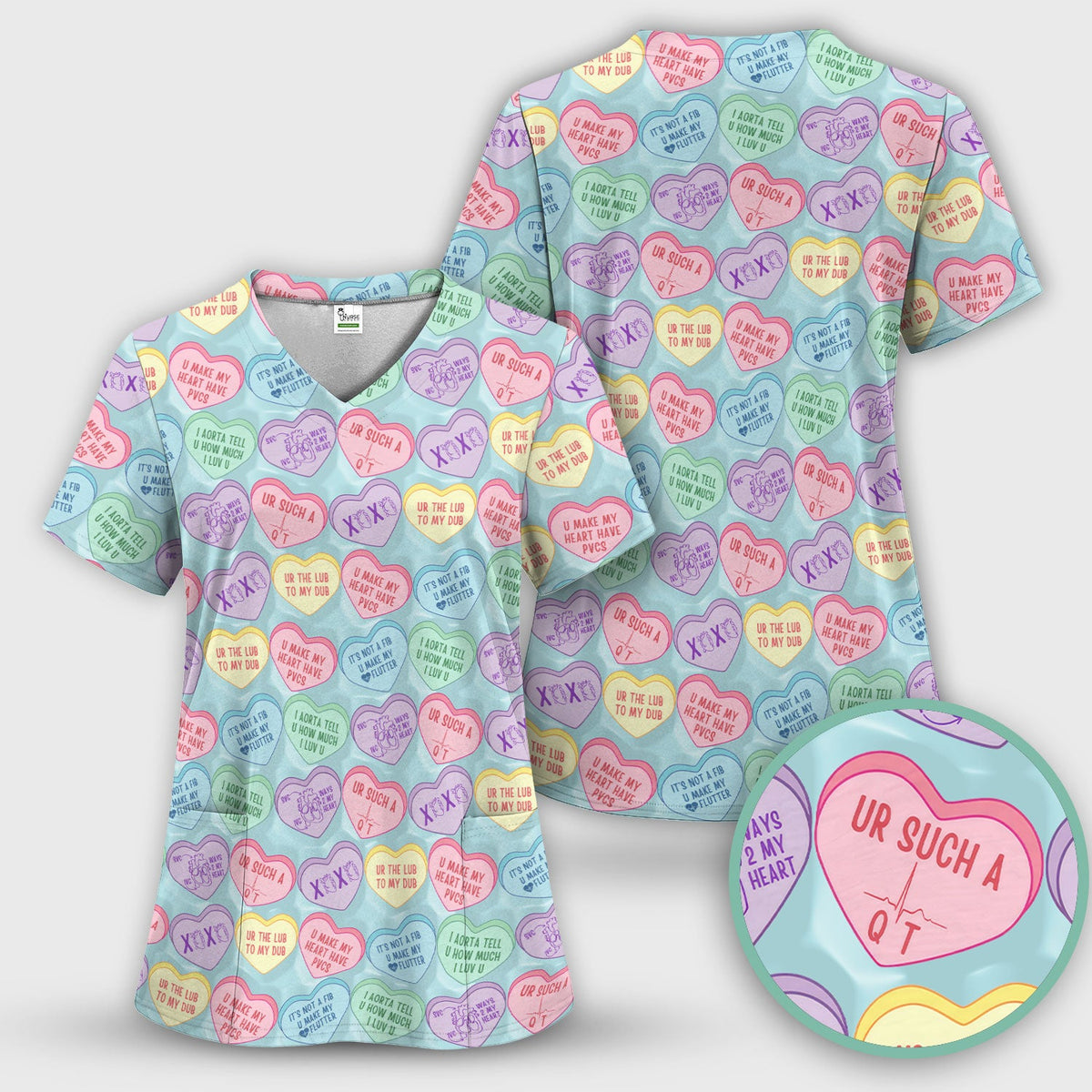 Candy Heart Nurse Scrub Set - Valentines Day Gift