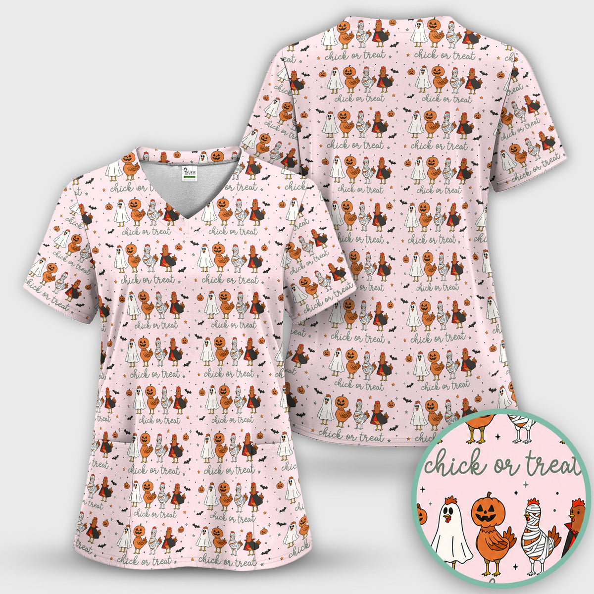 Chick Or Treat Nurse Scrub Top - Halloween Gift