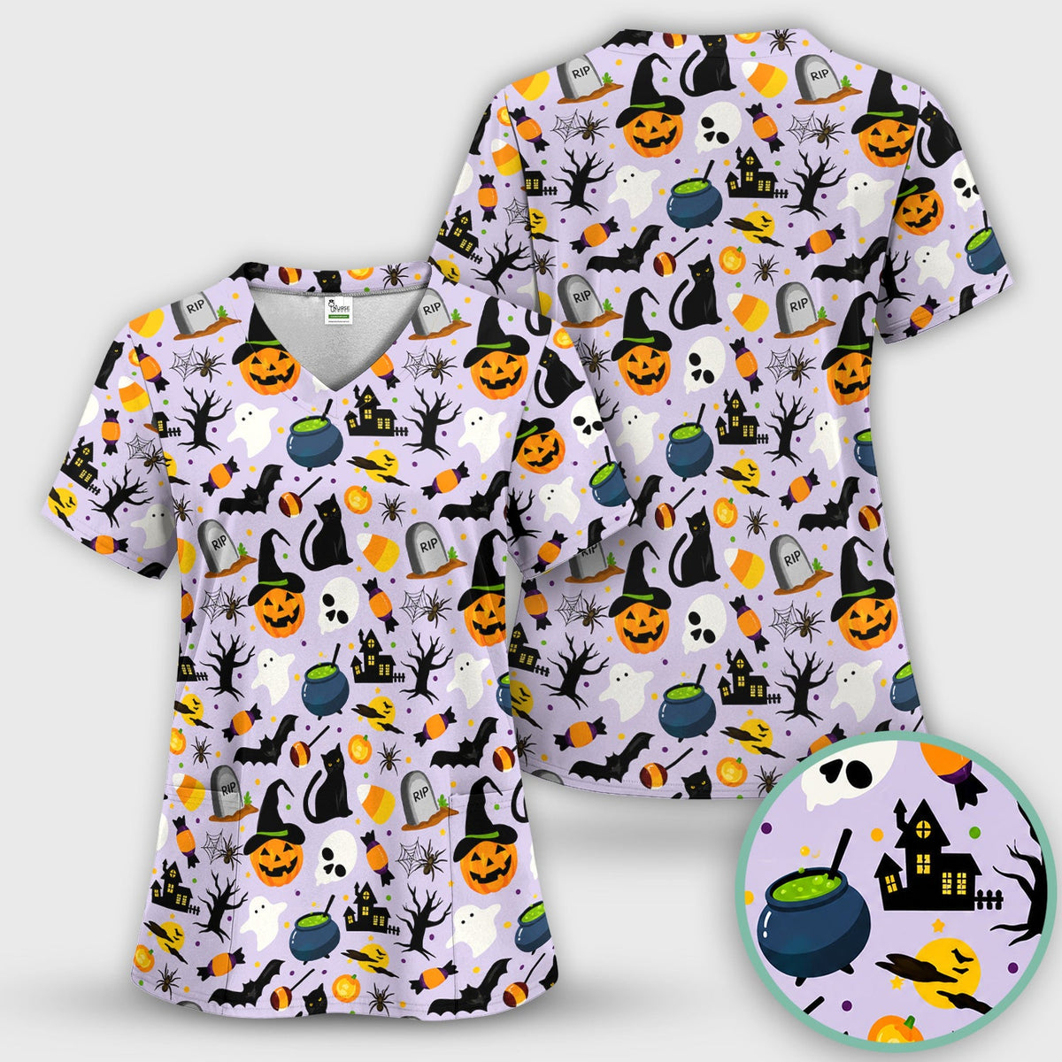Ghost Pumpkin Witch Nurse Scrub Set - Halloween Gift