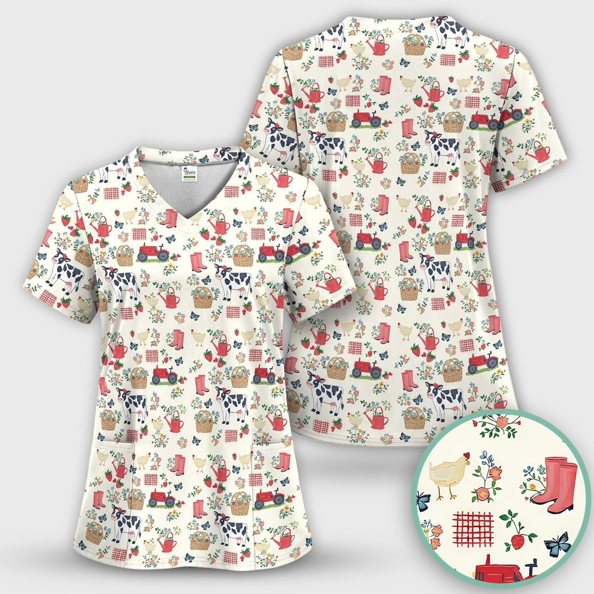Cow Chicken Farm Nurse Scrub Set