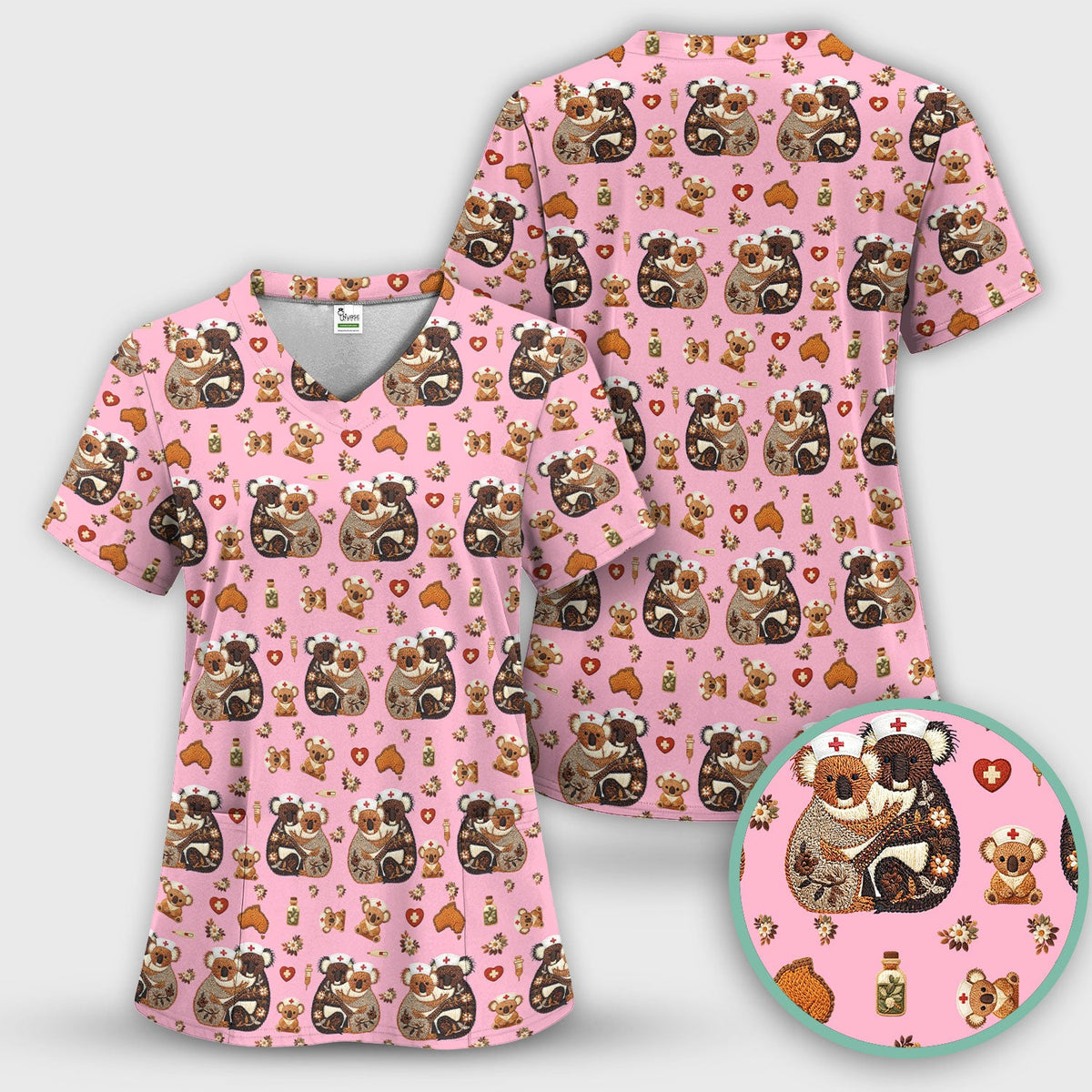 Koala Nurse Scrub Top - Valentines Day Gift