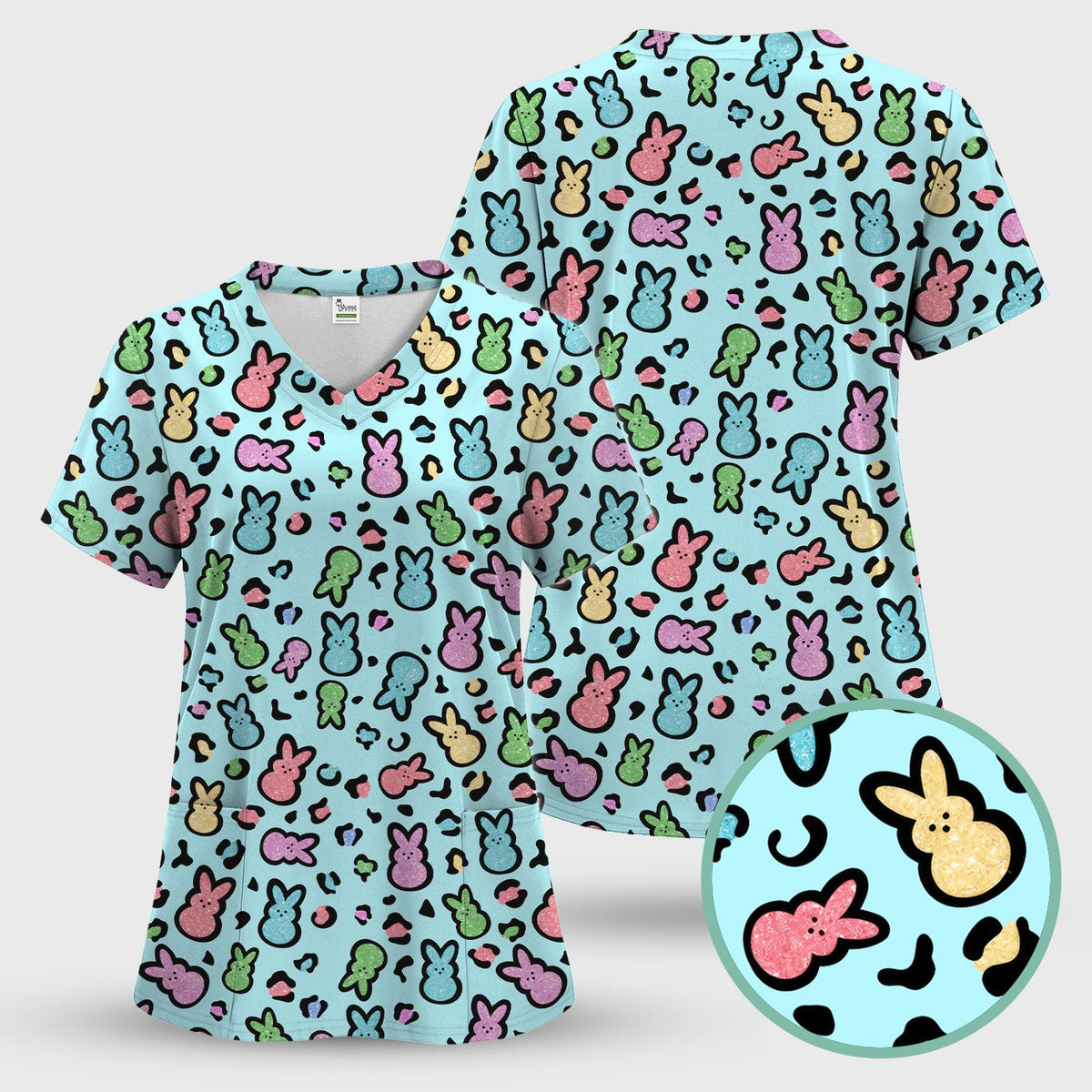 Pastel Bunny Nurse Scrub Top
