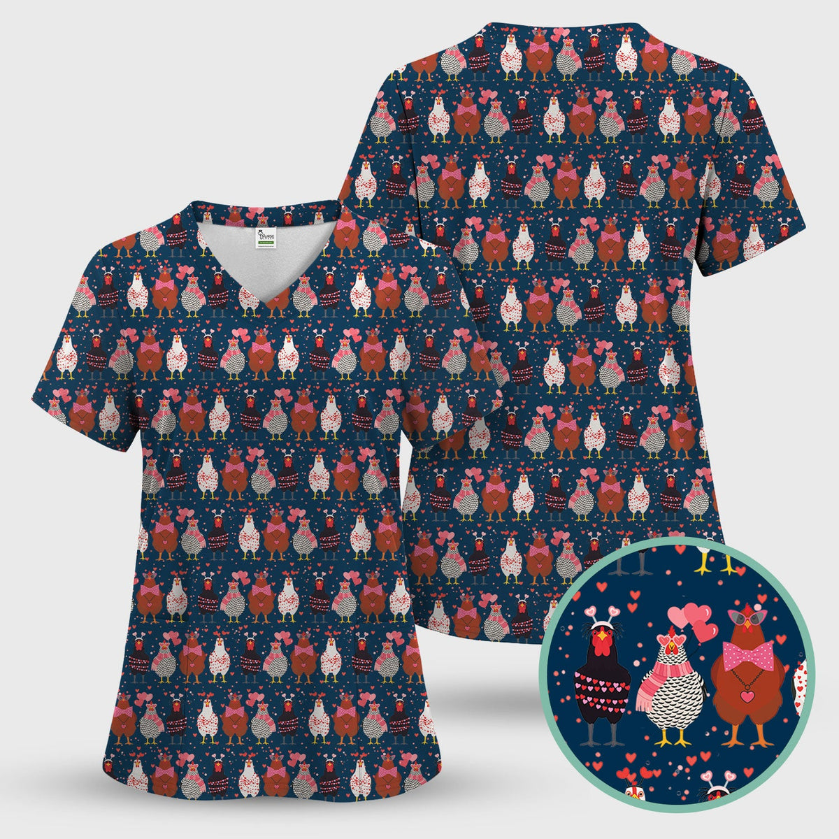 Chicken Valentine Nurse Scrub Set