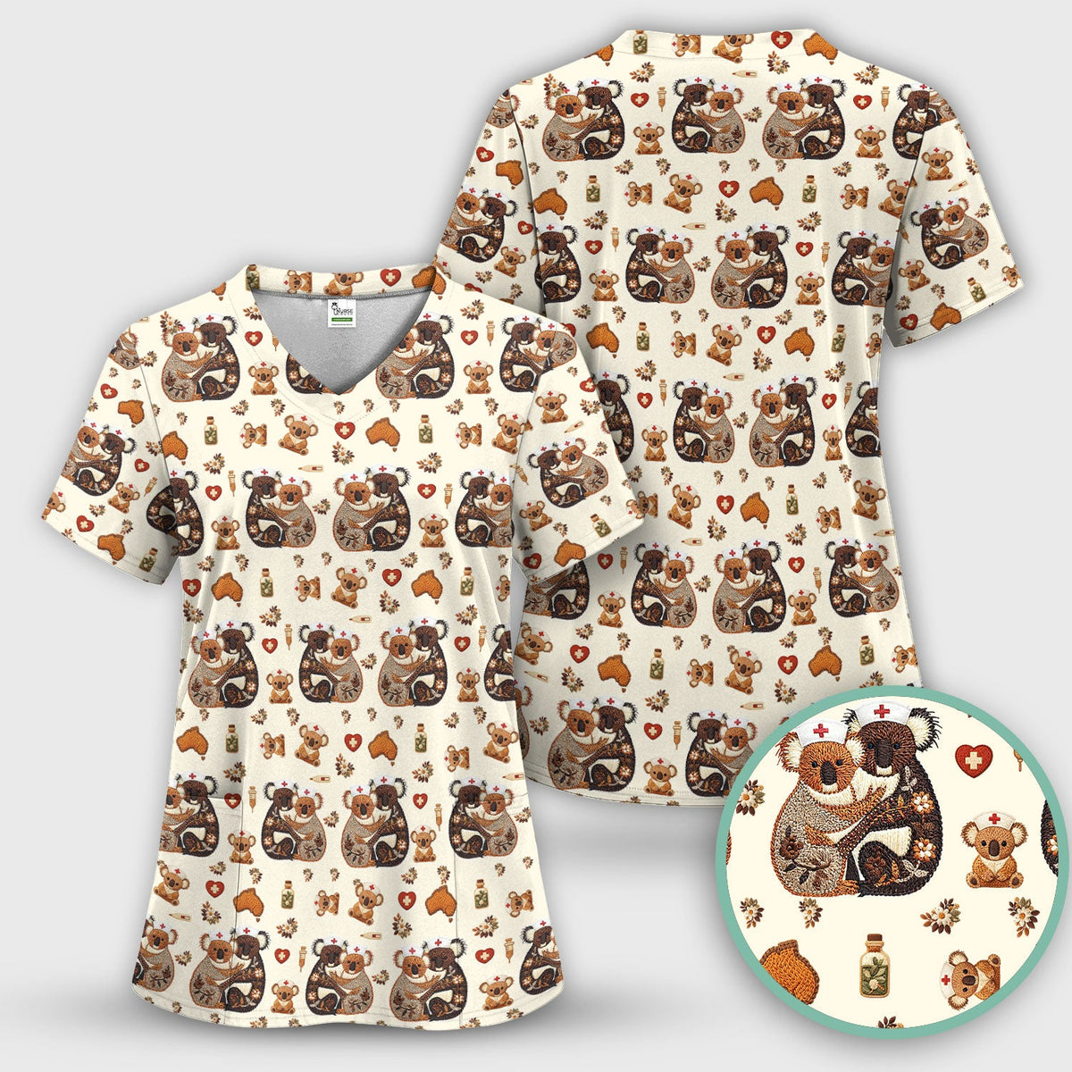 Koala Nurse Scrub Top - Valentines Day Gift