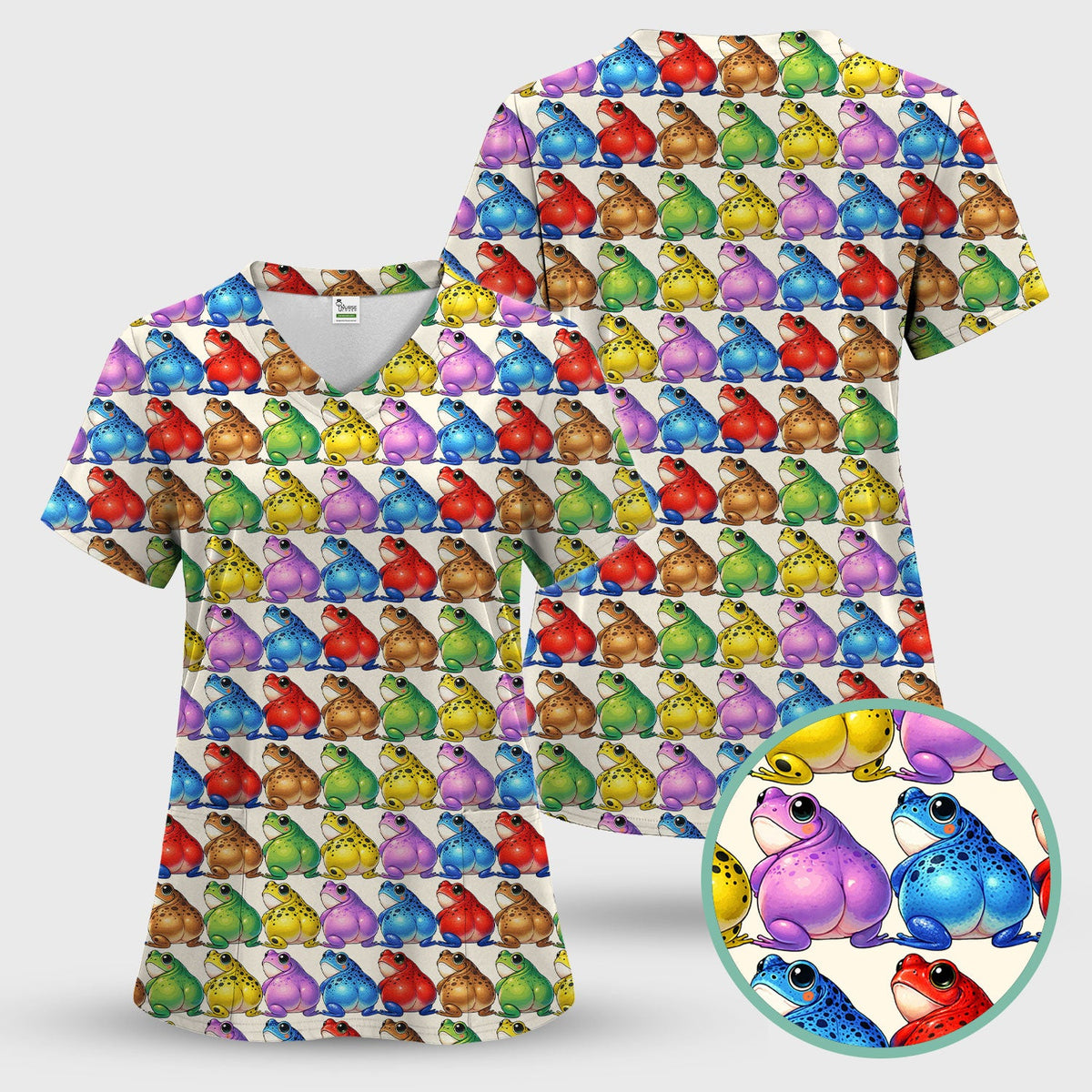 Colorful Frogs Nurse Scrub Top