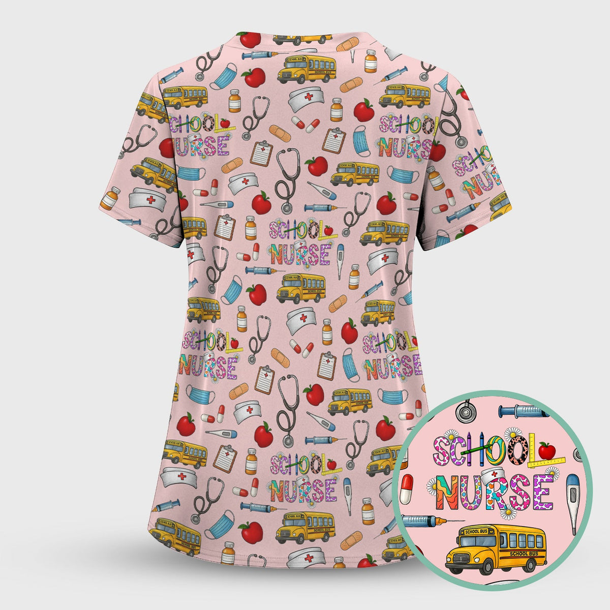 School Bus Stethoscope Nurse Scrub Top