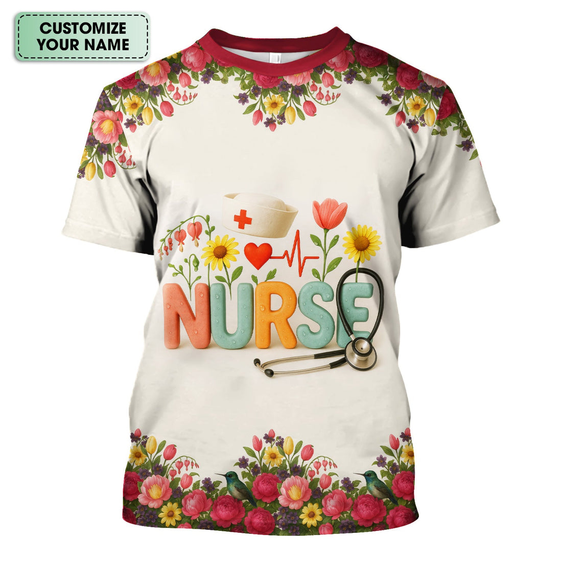 Personalized Floral Stethoscope Nurse Shirt