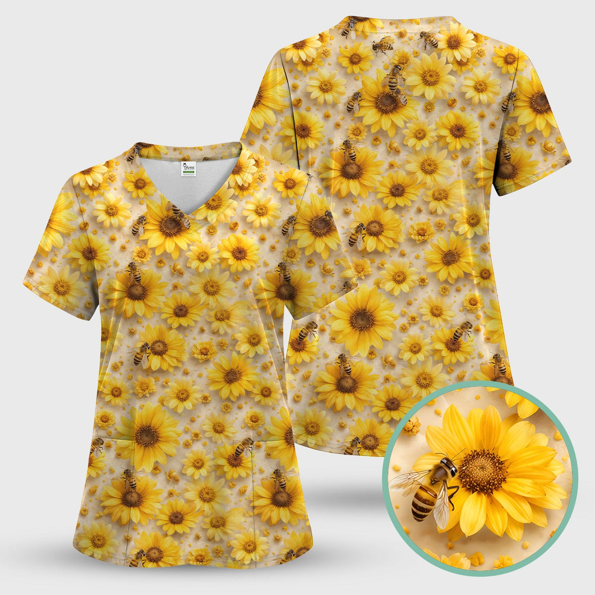 Yellow Sunflower Bee Garden Nurse Scrub Set